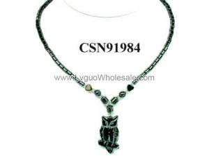 Hematite Owl Pendant Beads Stone Chain Choker Fashion Women Necklace